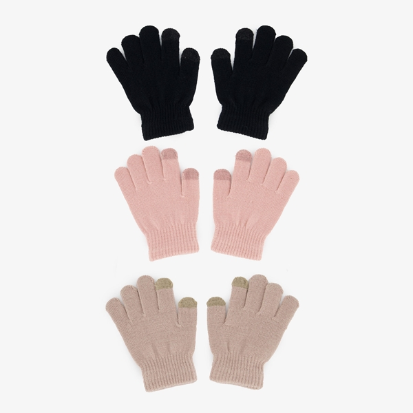 3 paar touchscreen handschoenen zwart roze beige 1