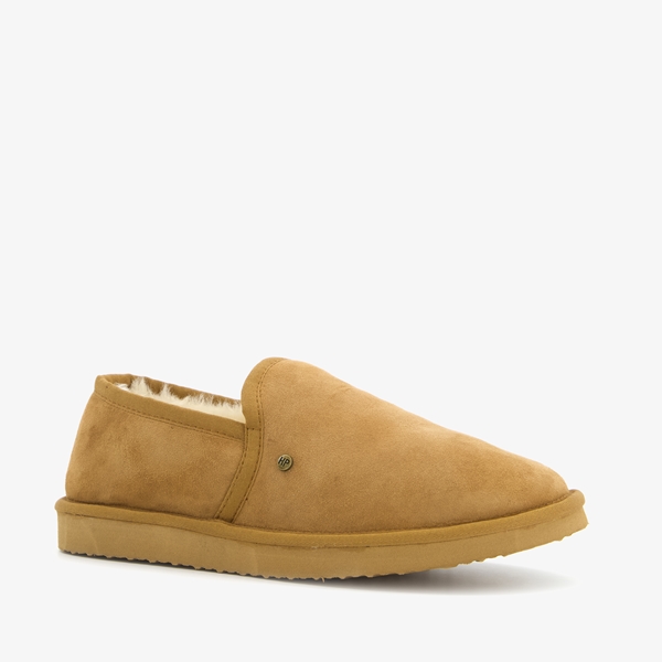 Hush Puppies suede pantoffels met lamsvacht cognac 1