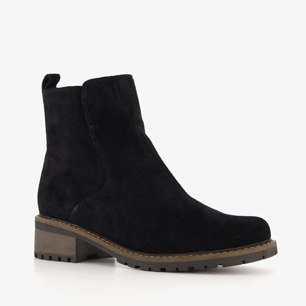 Hush Puppies suede dames enkellaarsjes zwart 1