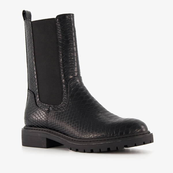 Blue Box dames croco chelsea boots zwart 1