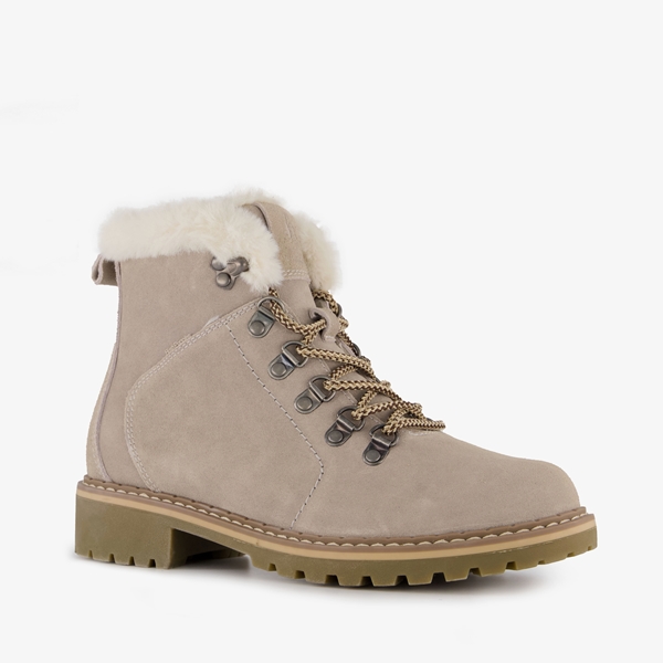 Hush Puppies gevoerde suede dames veterboots beige 1