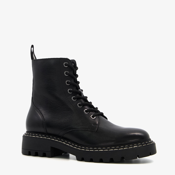 Harper leren dames veterboots zwart 1