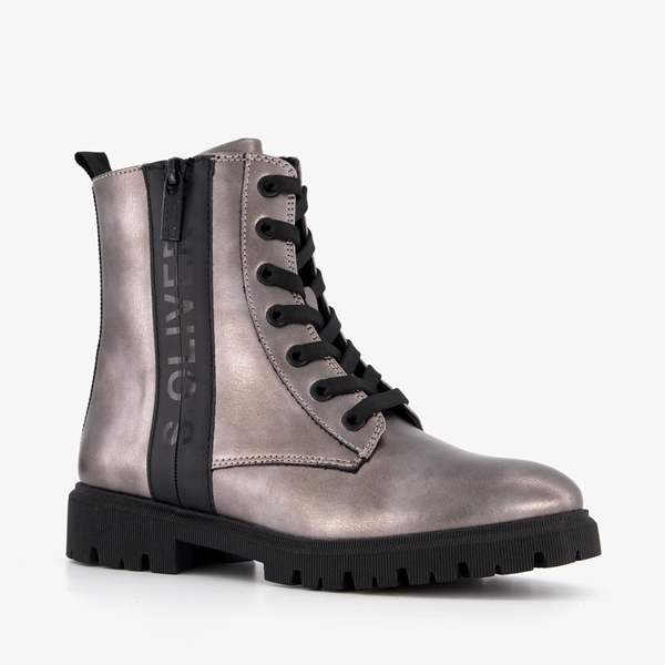 s.Oliver dames veterboots metallic grijs 1