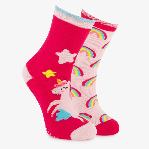 2 paar kinder antislip sokken met unicorns roze 1