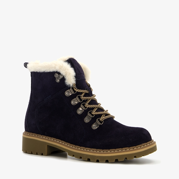 Hush Puppies gevoerde suede dames veterboots navy 1