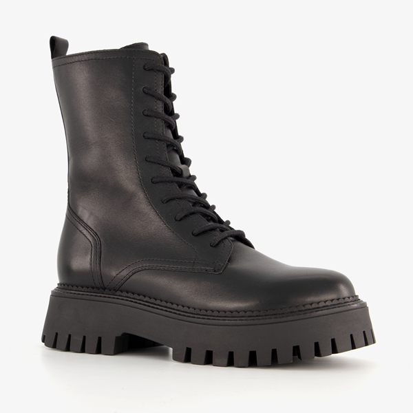 Harper leren veterboots met dikke zool zwart 1