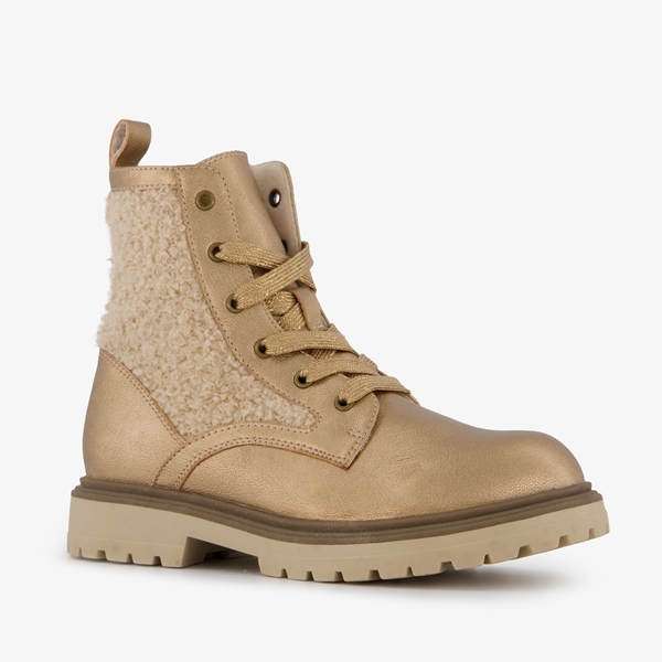 Blue Box meisjes teddy veterboots beige 1