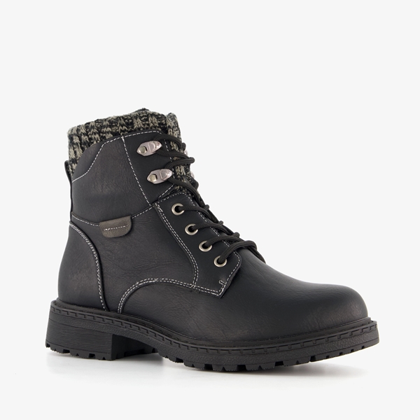 Blue Box dames veterboots zwart met gebreid detail 1