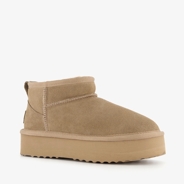 Hush Puppies suede dames enkellaarsjes beige 1