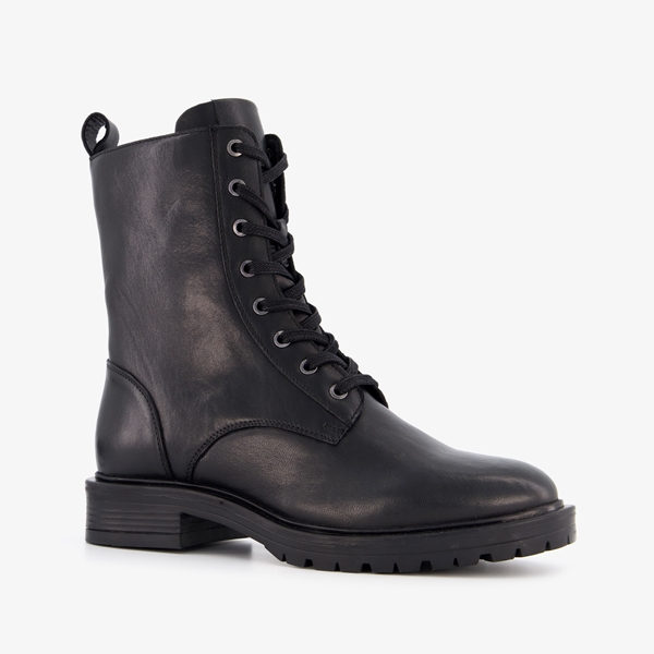 Harper leren dames veterboots zwart 1