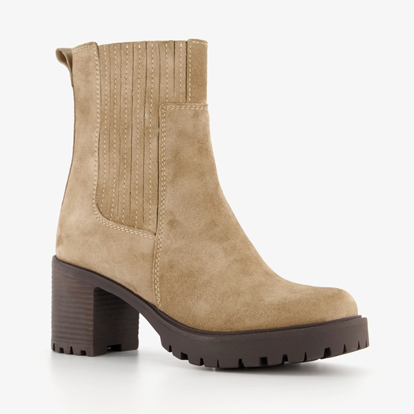 Harper suede dames enkellaarsjes met hak beige 1