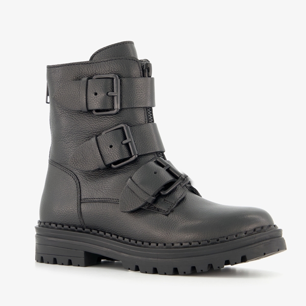 Groot leren meisjes biker boots zwart 1