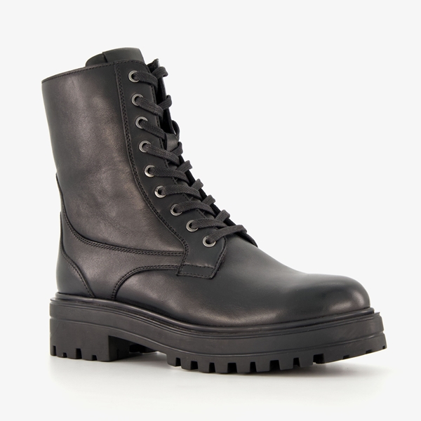 Harper leren dames veterboots zwart 1