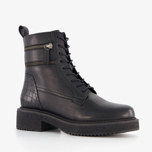 Harper leren dames veterboots zwart 1