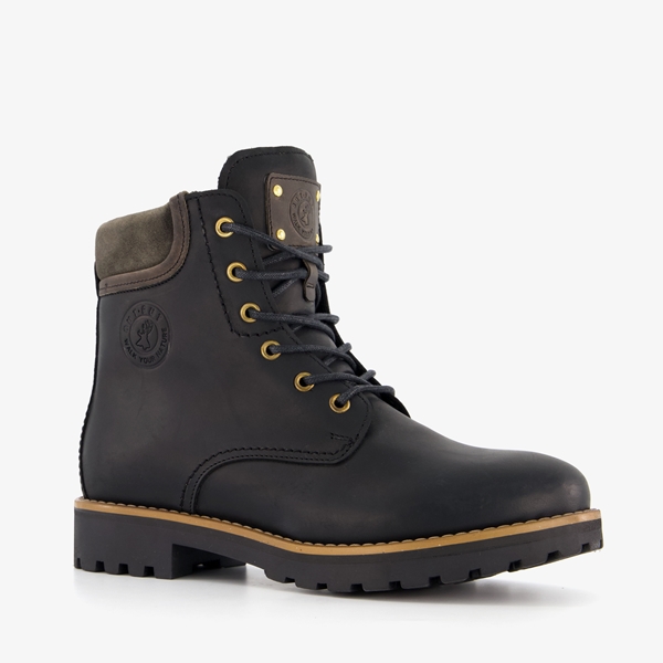 Output leren dames veterboots zwart 1