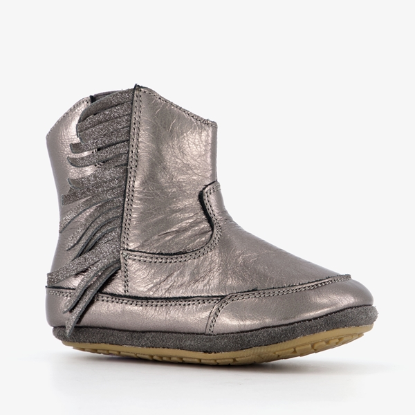 Groot leren babyschoenen metallic grijs 1