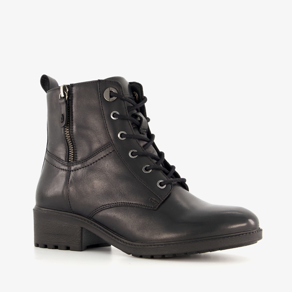 Hush Puppies leren dames veterlaarsjes zwart 1