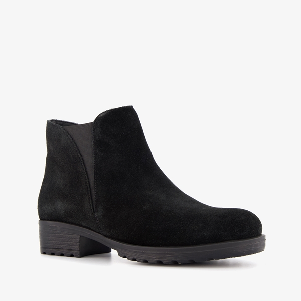 Harper suede dames enkellaarsjes lage hak zwart 1