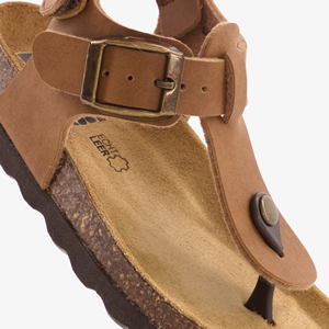 Groot leren kinder sandalen met teenbandje cognac