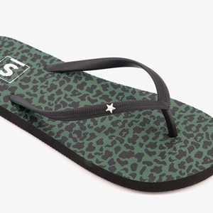 Dames teenslippers zwart groen luipaardprint