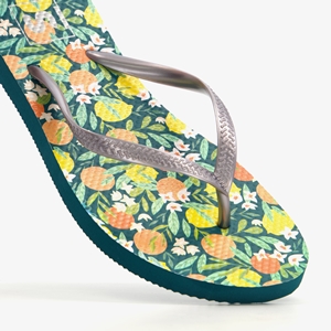 Dames teenslippers groen met print