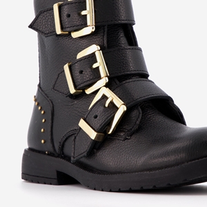 Groot leren meisjes biker boots zwart