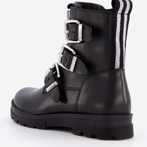 Groot leren meisjes biker boots zwart