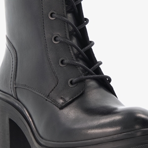 Harper leren dames veterboots met hak zwart