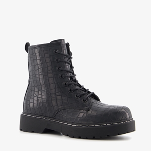 Blue Box dames veterboots met croco print zwart