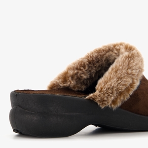 Blenzo dames pantoffels bruin met imitatiebont