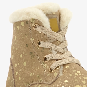 Groot leren babyschoenen beige met gouden vlokken