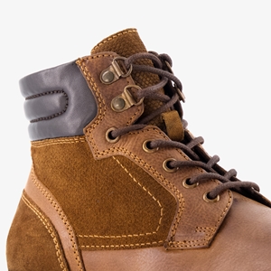 Van Beers leren heren veterboots cognac met suede