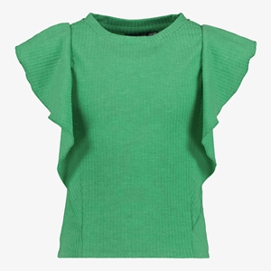 TwoDay meisjes rib T-shirt met ruches groen
