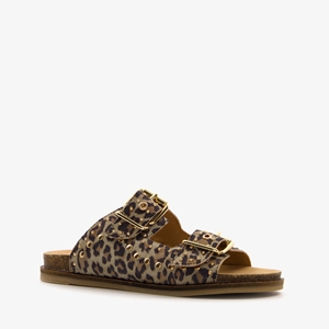 Harper leren dames slippers met panterprint online bestellen Scapino