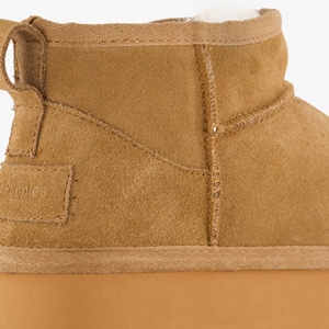 Hush Puppies suede dames enkellaarsjes cognac