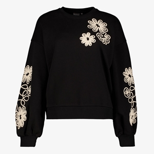 TwoDay dames sweater zwart met geborduurde bloemen