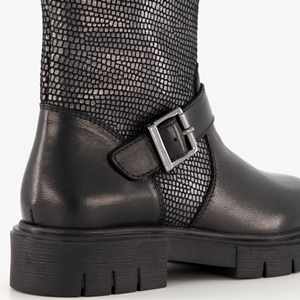 Groot leren meisjes biker boots zwart