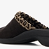 Blenzo dames pantoffels zwart met luipaard detail 6
