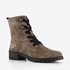 Suede dames veterboots taupe