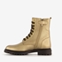 Groot leren meisjes veterboots metallic goud 2