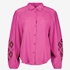 Dames blouse met geborduurde mouwen roze