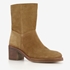 Suede dames enkellaarzen met hak camel