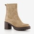 Suede dames enkellaarsjes met hak beige