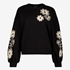 Dames sweater zwart met geborduurde bloemen