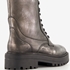 Harper leren dames veterboots metallic zilver 6