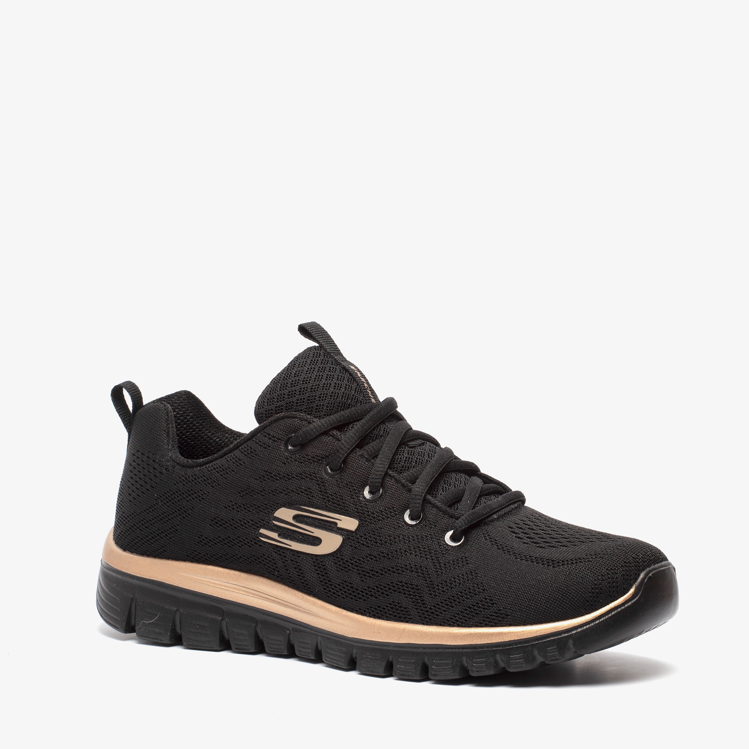 skechers graceful get connected black and rose gold trainers
